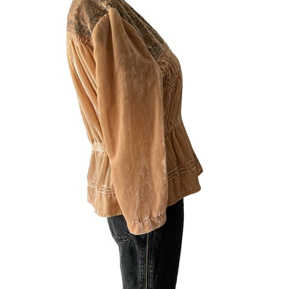Elevenses Embroidered Peach Velvet Cardigan Size S - Picture 2 of 10